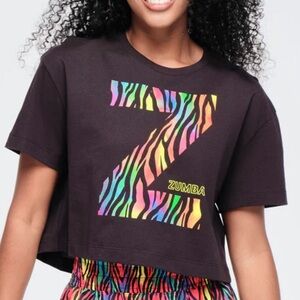 Zumba Funscape Crew Neck Crop Top - Bold Black XS